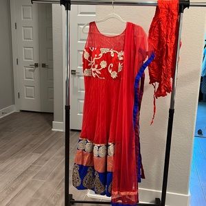 Orange red color anarkali..Indian clothing..